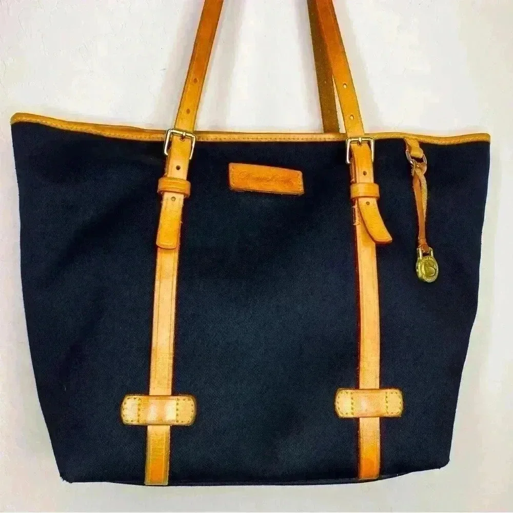 Dooney & Bourke Vintage Black Canvas Leather Trimmed Tote
